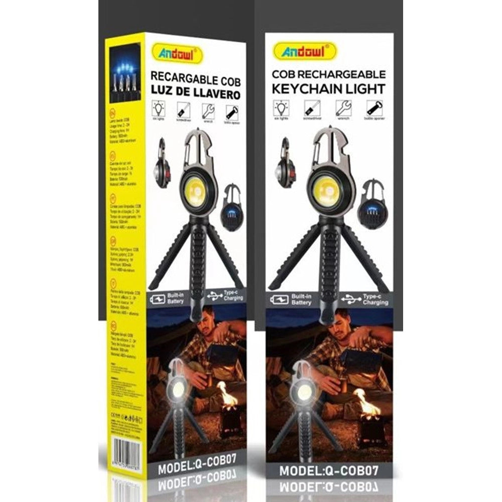 Trade Shop - Torcia Portachiavi Ricaricabile Cob Multiuso Con Treppiede Campeggio Escursionismo Q-cob07 -