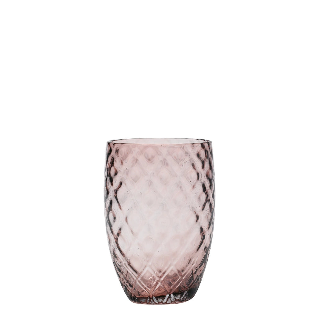 Set di 6 bicchieri tumbler Losanghe in vetro soffiato a bocca colore Ametista, lavorazione artigianale con elegante motivo a rombi per la tavola