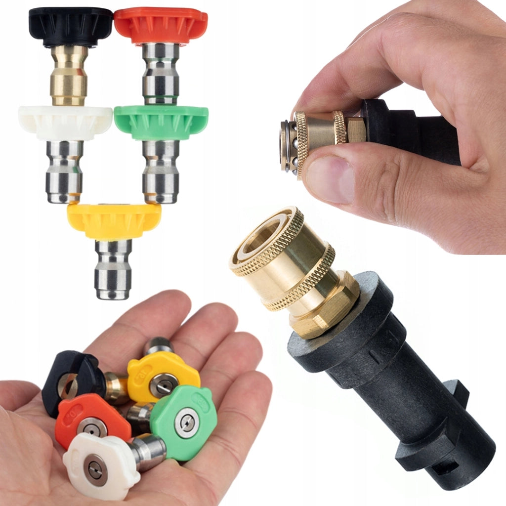 Set di Ugelli per Idropulitrice 0°/15°/25°/40°/SOAP + Adattatore Bayonet 1/4" | Compatibile con Kärcher K2–K7