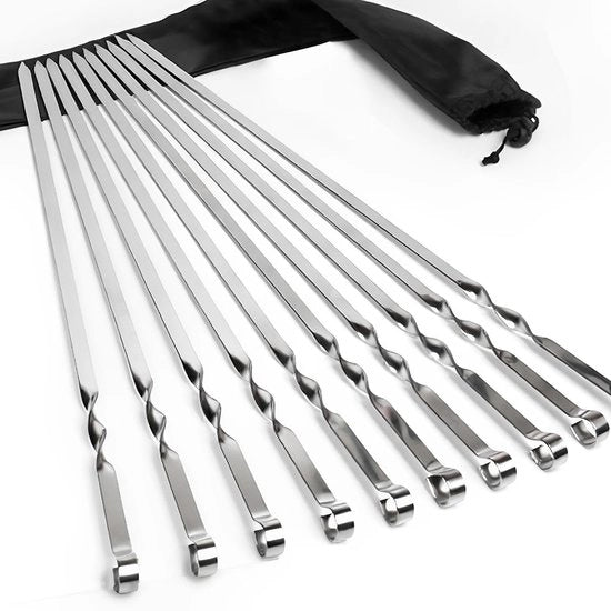 Spiedini per griglia in acciaio inossidabile 55 cm - 10 pezzi - Spiedini extra lunghi - Resistente al calore - Duraturo - Adatto per griglia/fornello a gas