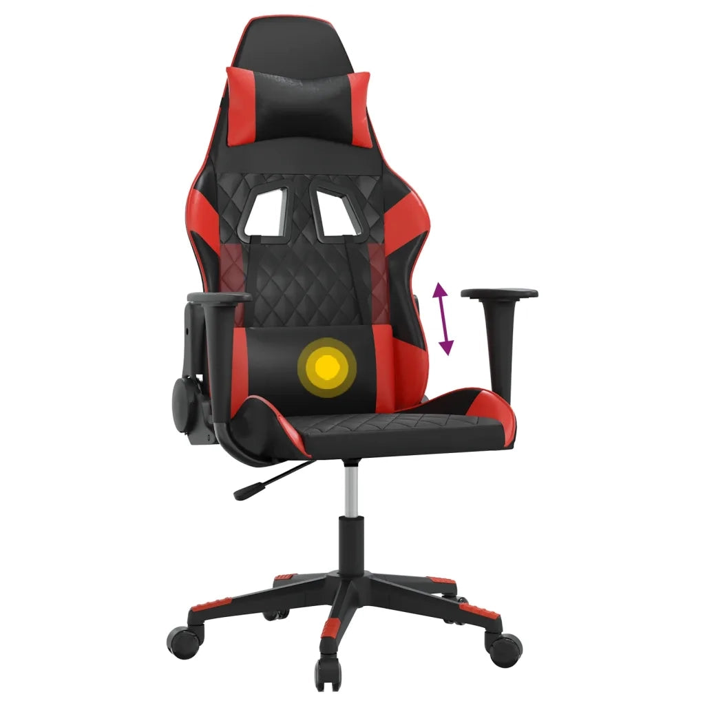 Sedia da Gaming | Sedia da e-sports Massaggiante Rosso e Nero in Similpelle