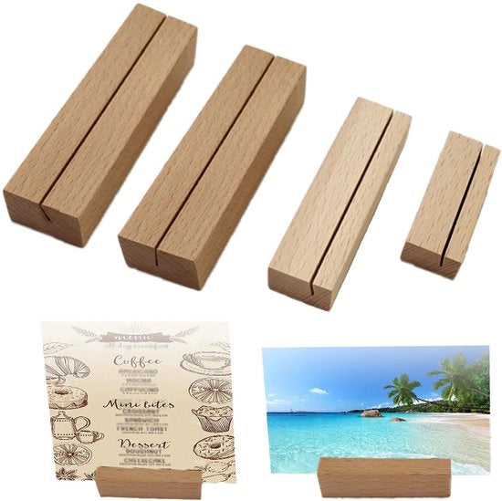 Supporti per foto 4 pezzi - Supporto per foto in legno - Stand per carte - Supporto per menu - Supporto per foto in legno naturale - Disponibili in diverse dimensioni