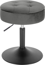 Mini Sedia Bar con Ripostiglio - Grigio - Set di 1 - Piccola Sedia Rotonda - Con Ripostiglio - Cucina - Sedia Bar - Velluto - Regolabile in Altezza - Altezza Seduta 49-65cm