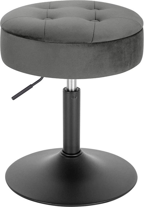 Mini Sedia Bar con Ripostiglio - Grigio - Set di 1 - Piccola Sedia Rotonda - Con Ripostiglio - Cucina - Sedia Bar - Velluto - Regolabile in Altezza - Altezza Seduta 49-65cm