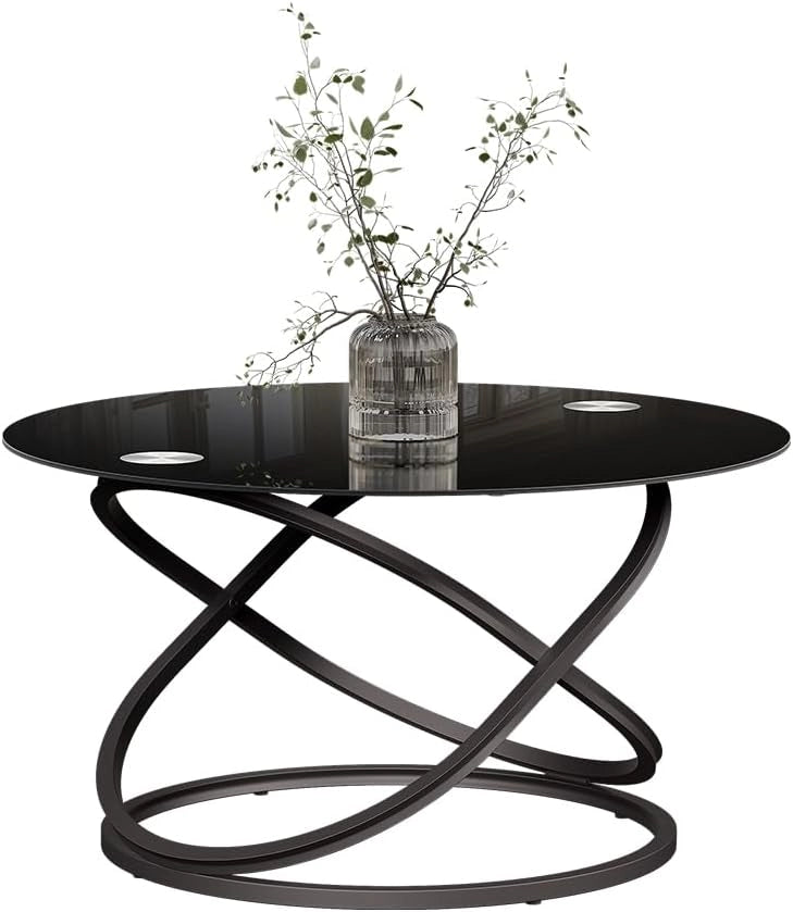Tavolino da caffè Calgary, Nero lucido, 79.5 x 46.5 cm con superficie in vetro, da utilizzare come piano di appoggio o di lavoro nella zona giorno