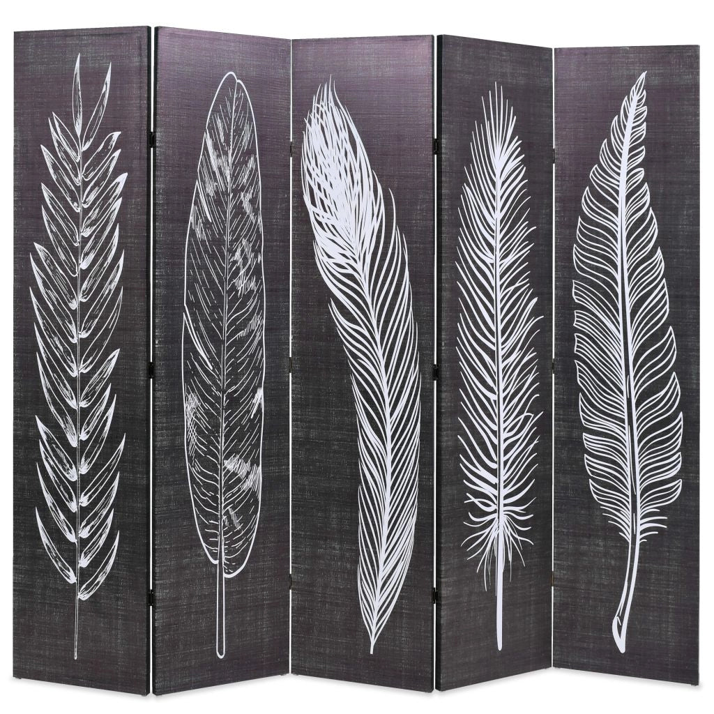 Paravento pieghevole divisorio mobile decorativo 200 cm piume bianche e nere 0802052