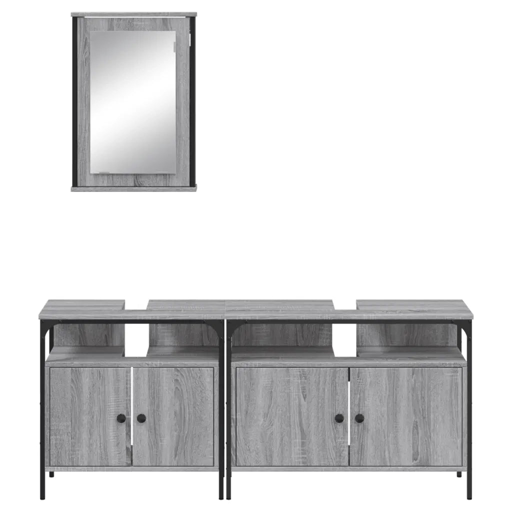 Set Mobili da Bagno | Armadio da bagno 3 pz Grigio Sonoma in Legno Multistrato