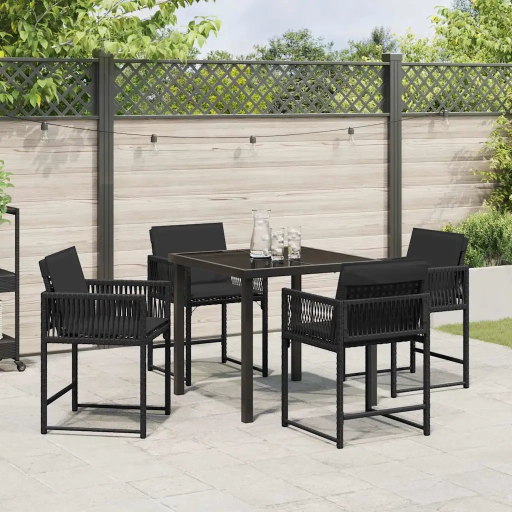 Set da Pranzo per Giardino 5 pcs Nero polyrattan