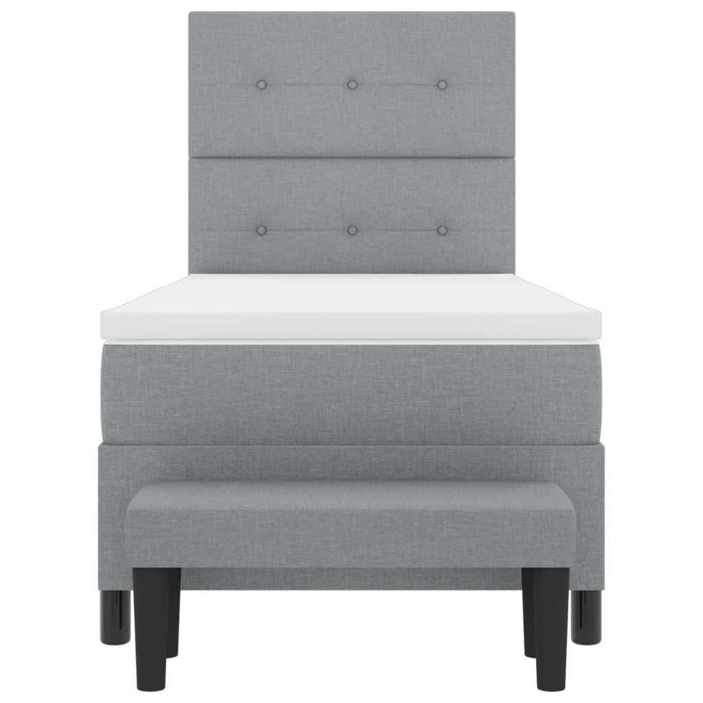 Letto a molle con materasso e panchina grigia chiara 90x200 cm tessuto