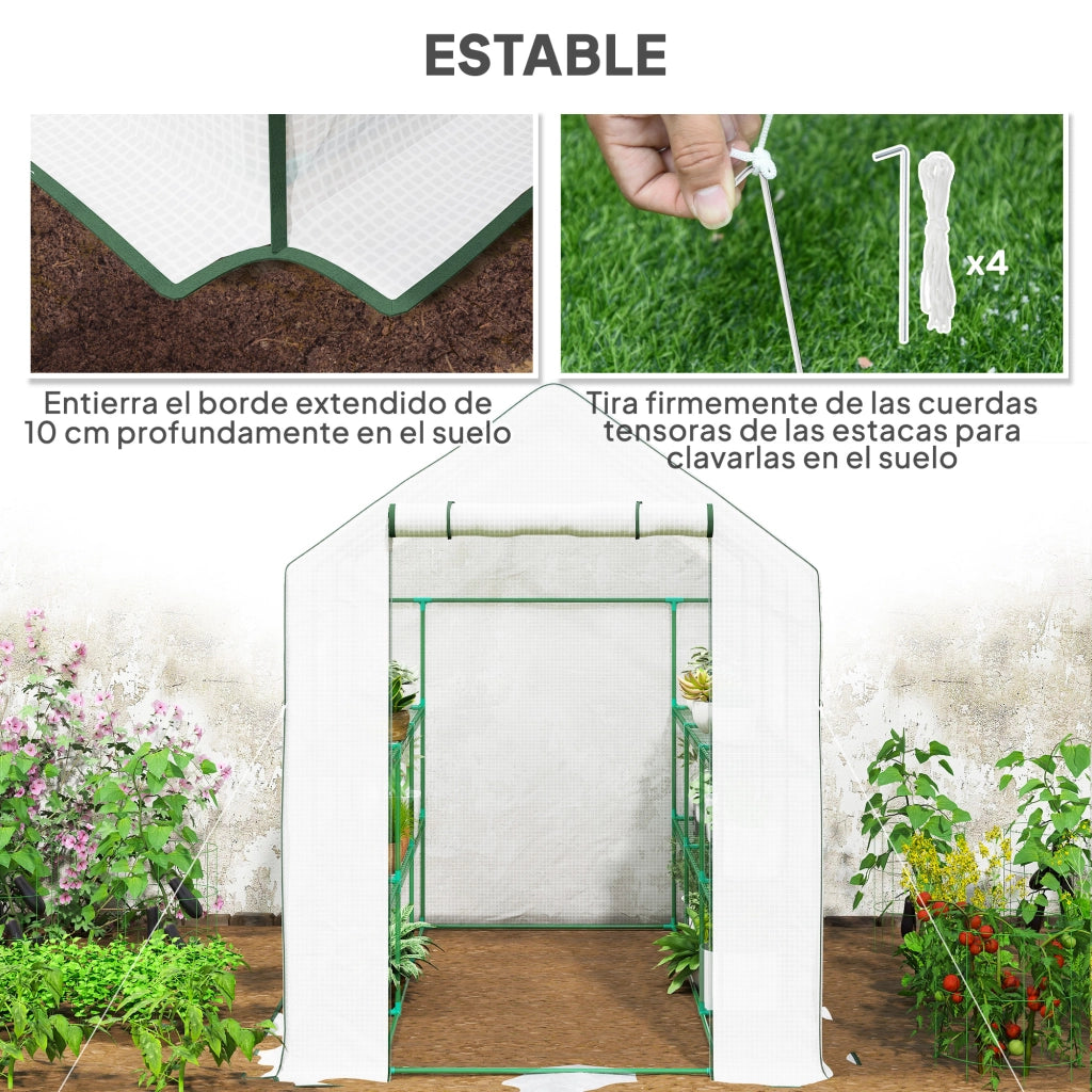 Serra da Giardino con 12 Ripiani Porta a Rullo ¨C zephmum ¨C 140x213x190 cm Bianco