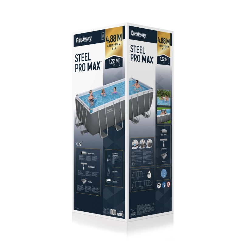 Piscina fuori terra rettangolare con telaio in acciaio e filtro a sabbia, 488x244x122 cm con scaletta e copertura capacità 11532 L - Bestway