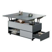 Tavolino Da Caffè Sollevabile con 1 Cassetto e 1 Armadio; Piani Idraulici; con Ruote; Stile Moderno; in Pannello Truciolare; Grigio E Bianco; 100×98×65 cm