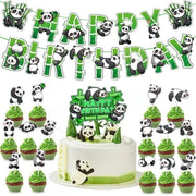 Decorazione di compleanno - Panda/Bambù Tema - Bandiera di compleanno - Decorazioni per torta - Toppers per cupcake - Accessori per foto - 18 pezzi - Decorazione di festa