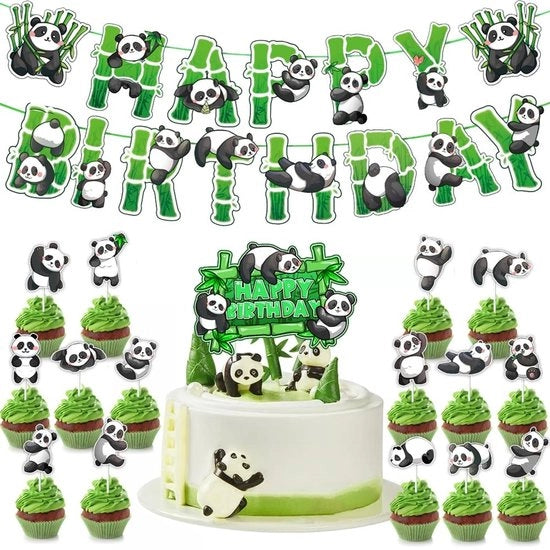 Decorazione di compleanno - Panda/Bambù Tema - Bandiera di compleanno - Decorazioni per torta - Toppers per cupcake - Accessori per foto - 18 pezzi - Decorazione di festa