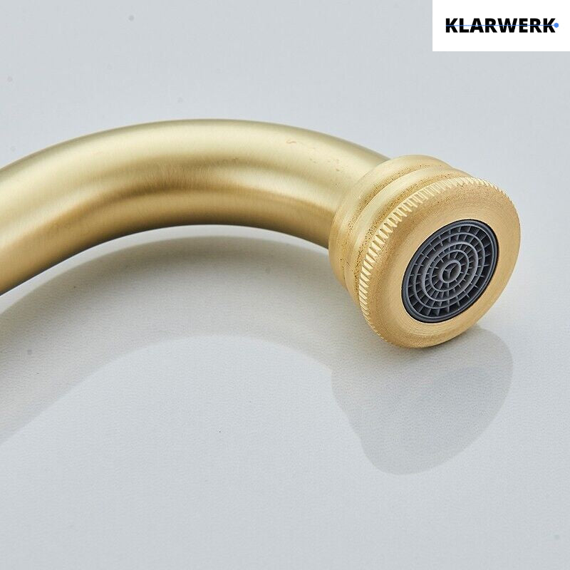 JULIAN | Rubinetto da bagno alto vintage oro spazzolato | Miscelatore retrò in acciaio inox per lavabo freestanding | Bagno con rubinetto gastronomico