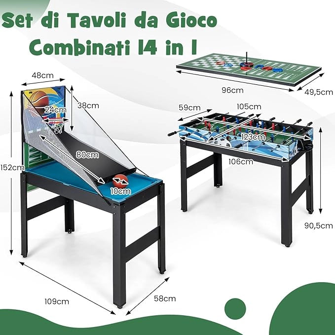 15 in 1 Set da Tavolo da Gioco Combo, Tavolo Multigioco Basket Calcetto Hockey Biliardo Ping Pong Bowling Shuffleboard Scacchi ecc, Set Combinato per Giochi Multipli per Casa Ufficio Bar