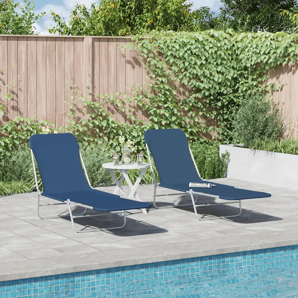 Lettini Prendisole Pieghevoli 2 pz in Acciaio e Tessuto Blu 44299