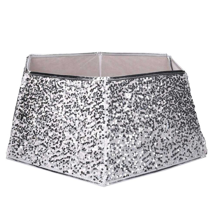 Copri base albero tessuto pieghevole argento double face esagonale cm Ø68xh25