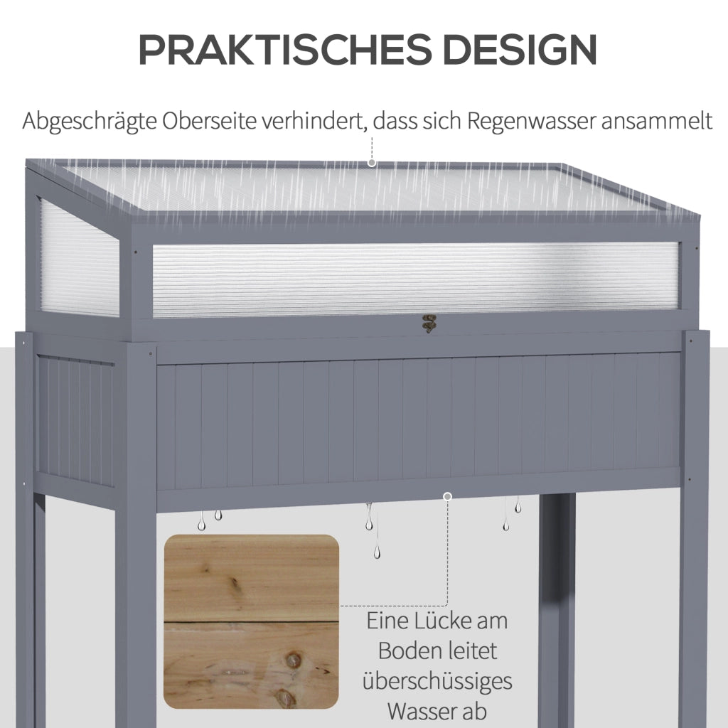 Hochbeet 2-in-1 con serra ¨C zephmum ¨C Polycarbonat Grigio 120x54x112/122 cm