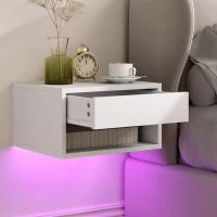 Set 2 Comodini Sospesi con LED RGB Integrati e Regolabili con APP, Cassetto e Ripiano, 37x32x21 cm, Bianco