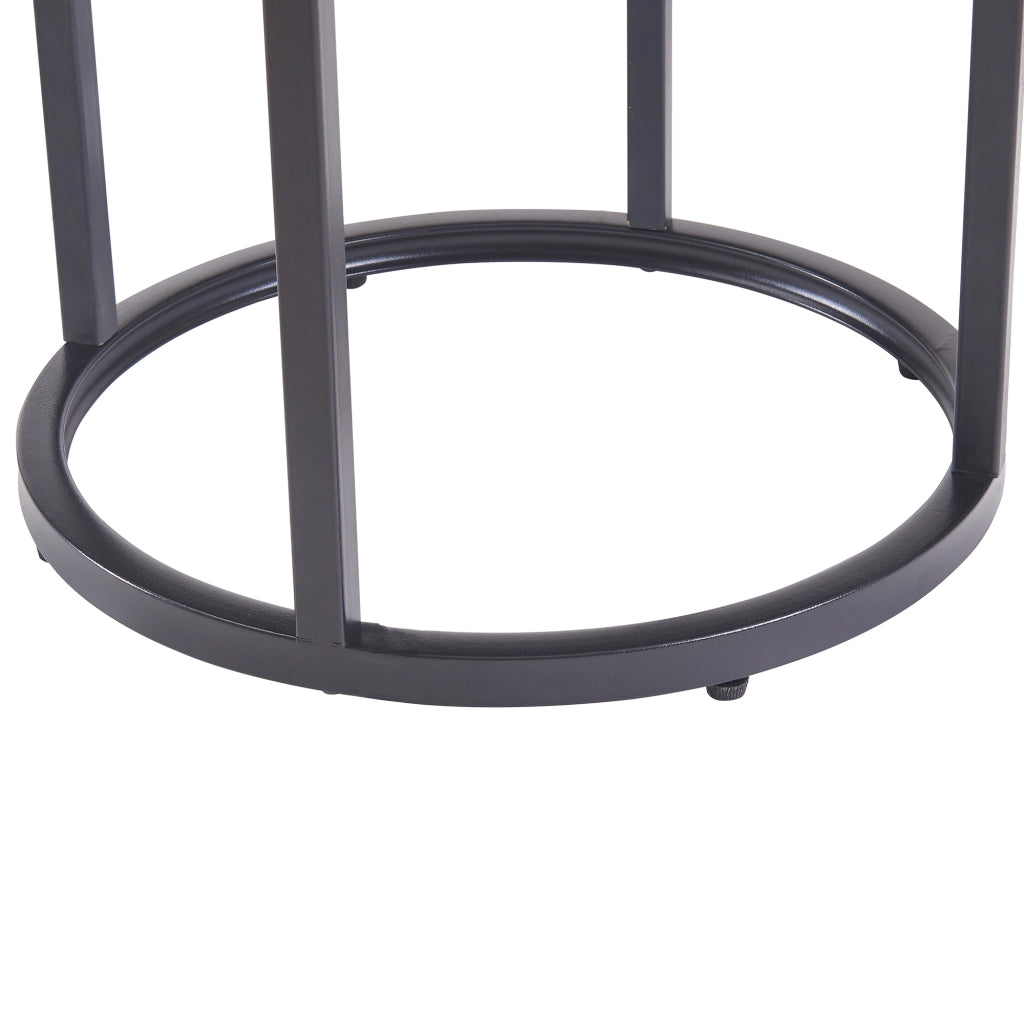 Set Kokkola 3 Tavolini Sovrapponibili con Piani Rotondi in Vetro Fumè e MDF Effetto Marmo Nero [en.casa]