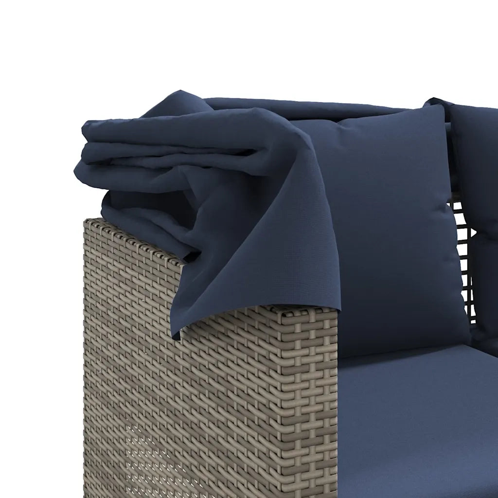 Divano da giardino a 3 posti con baldacchino e sgabelli in Polyrattan Grigio 365456