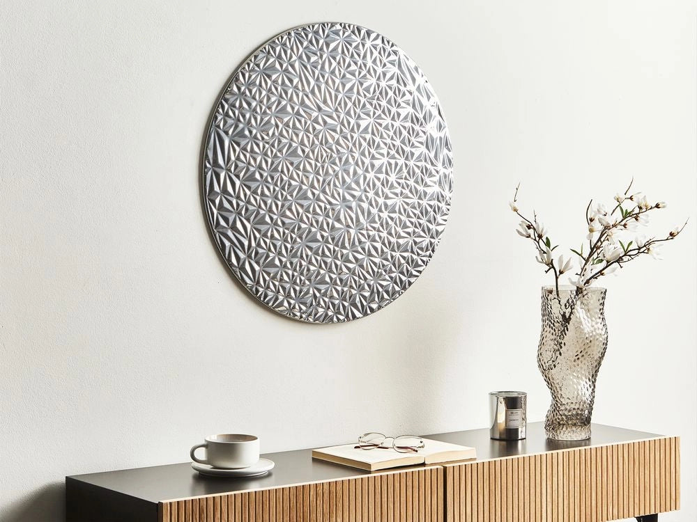 Decorazione murale in ferro argentato appesa a muro, pezzo metallico in stile glamour