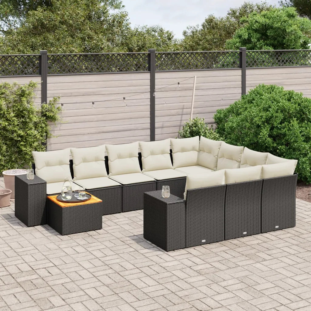 Set Divani da Giardino 11 pz con Cuscini in Polyrattan Nero 3257960