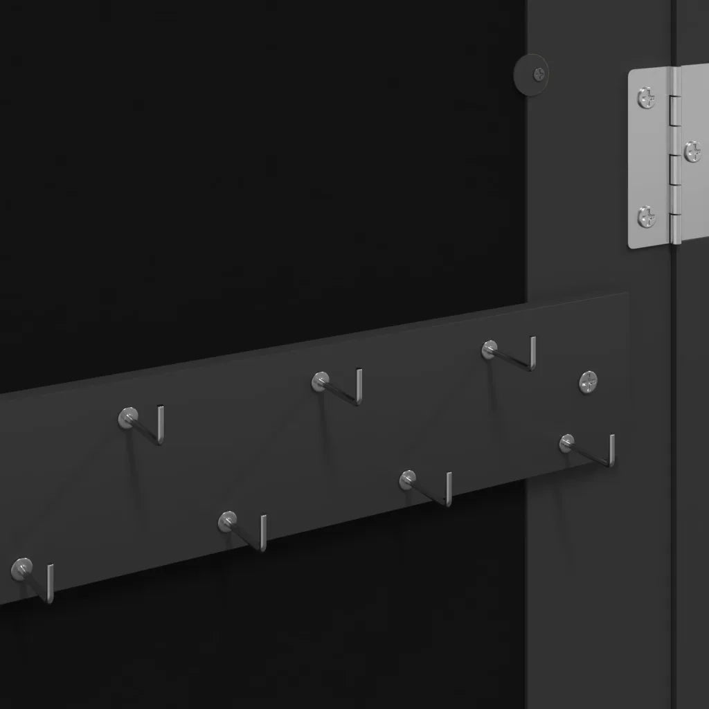Armadio Portagioie con Specchio a Muro Nero 30x8,5x90 cm 353212
