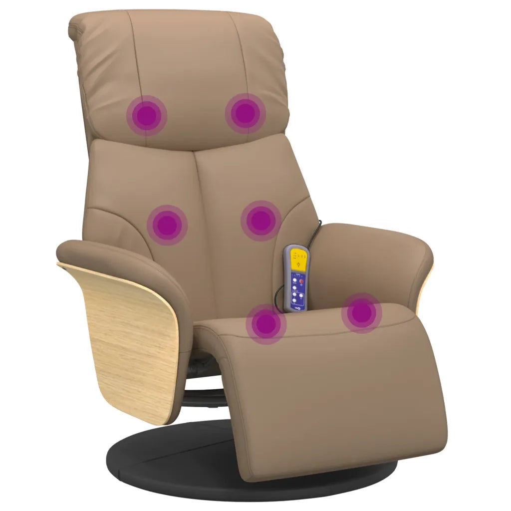 Divano Sedia-Poltrona Reclinabile Massaggi Poggiapiedi Cappuccino Similpelle 411627