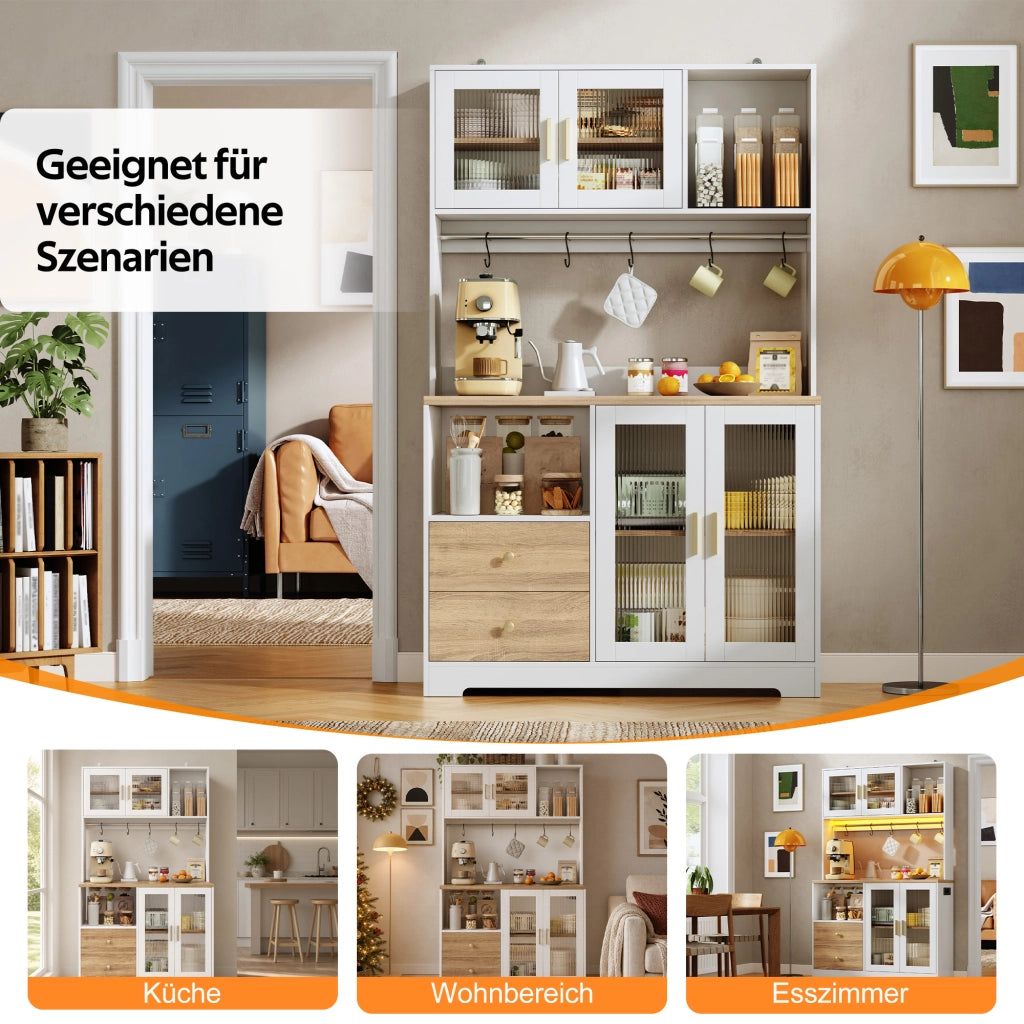 ARMADIO CUCINA Alto 110x40x178 cm MDF Bianco/Naturale con LED e prese USB