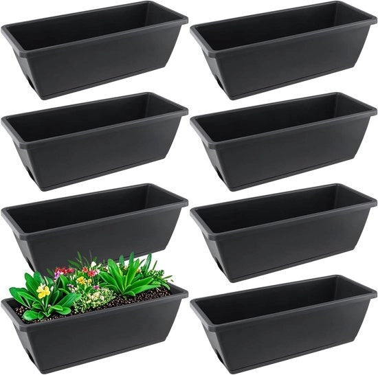 8 pezzi di scatole a fiori nero da 43 cm con fori di drenaggio e piatti