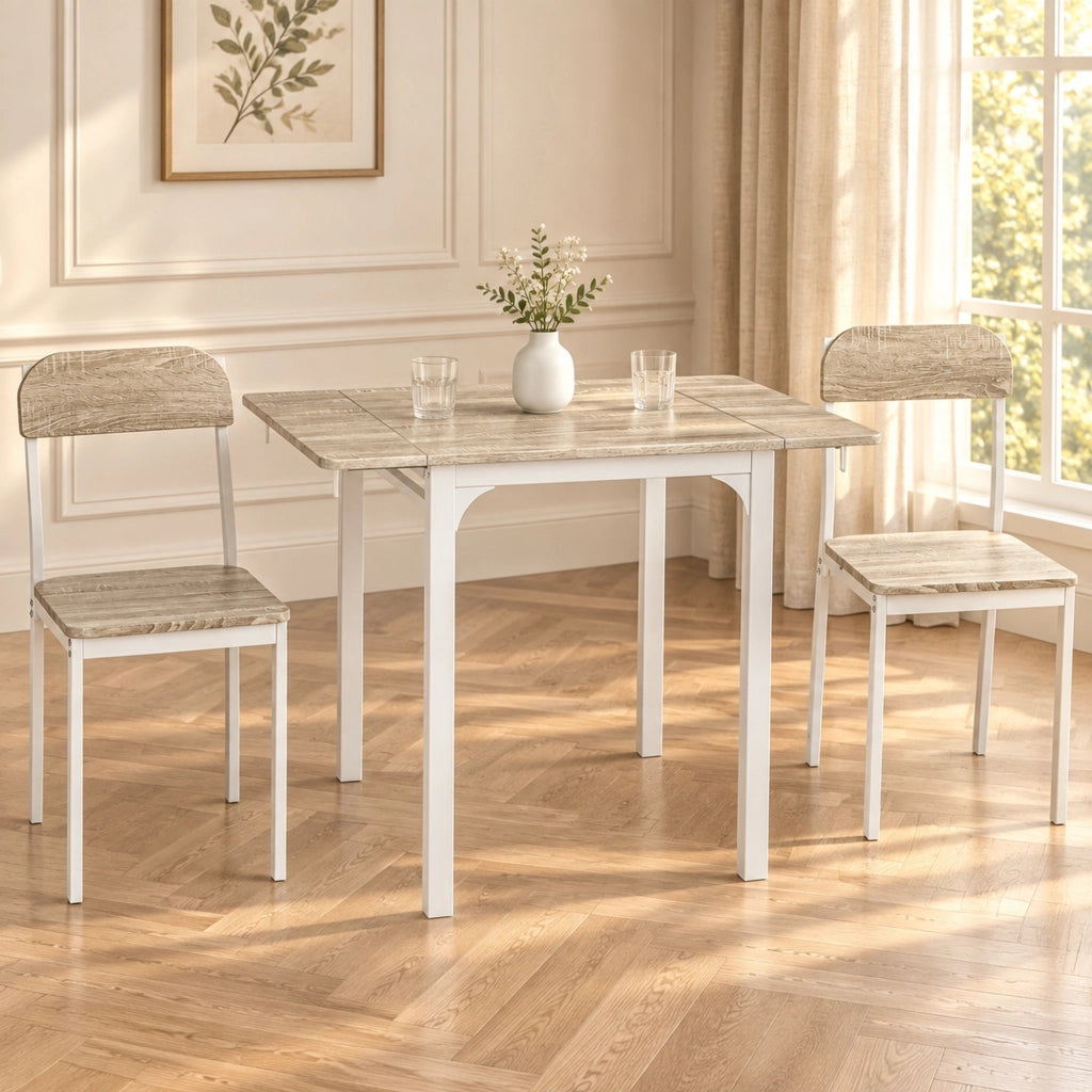 Set da pranzo pieghevole in MDF naturale con 2 sedie