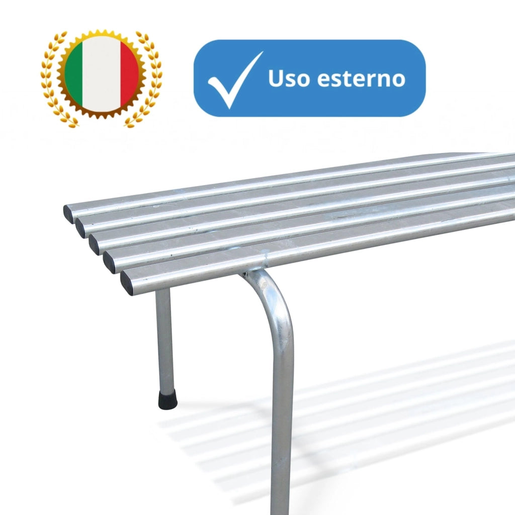 Andrys Panchina Acciaio senza Schienale 190x42x42cm - Tubo Ovale Argento