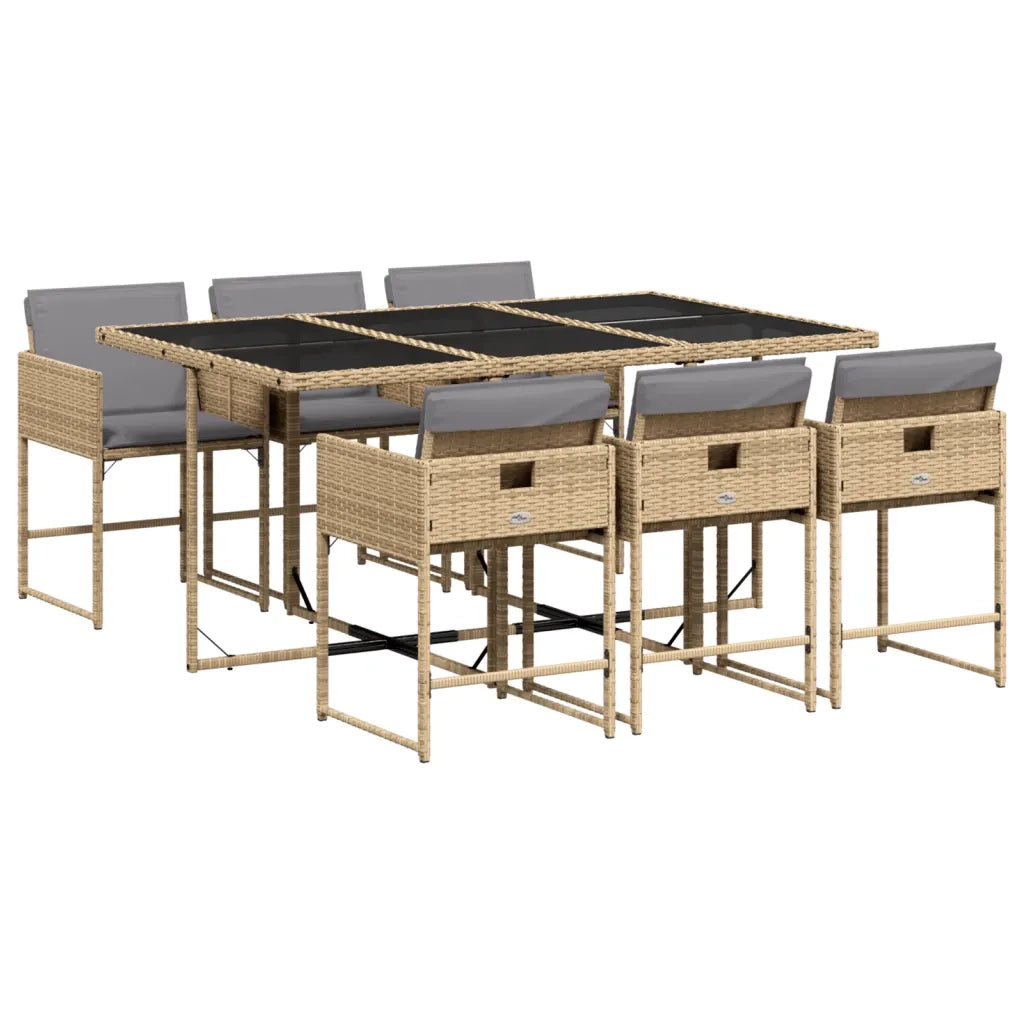 Set Pranzo da Giardino 7 pz | Set Salotto da Giardino con Cuscini Beige Misto Polyrattan