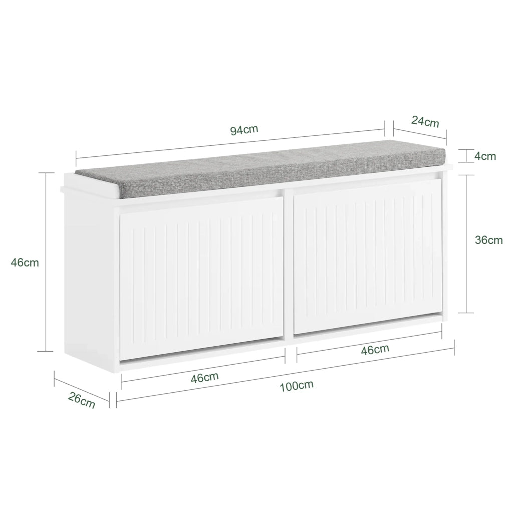 Scarpiera con patta e cuscino per scarpe, 100x46x26cm colore bianco FSR98-XL-W