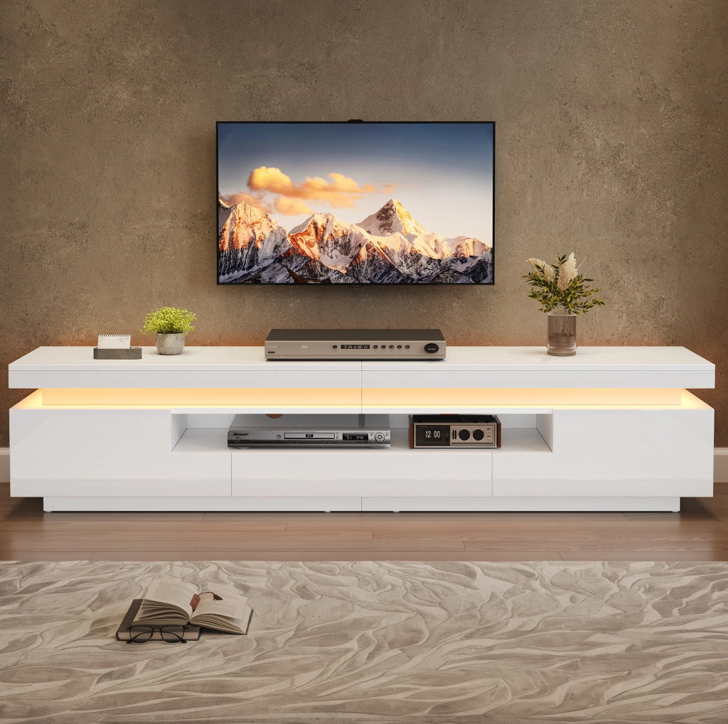 Mobile TV da pavimento con 2 vani laterali, 1 cassetto e LED