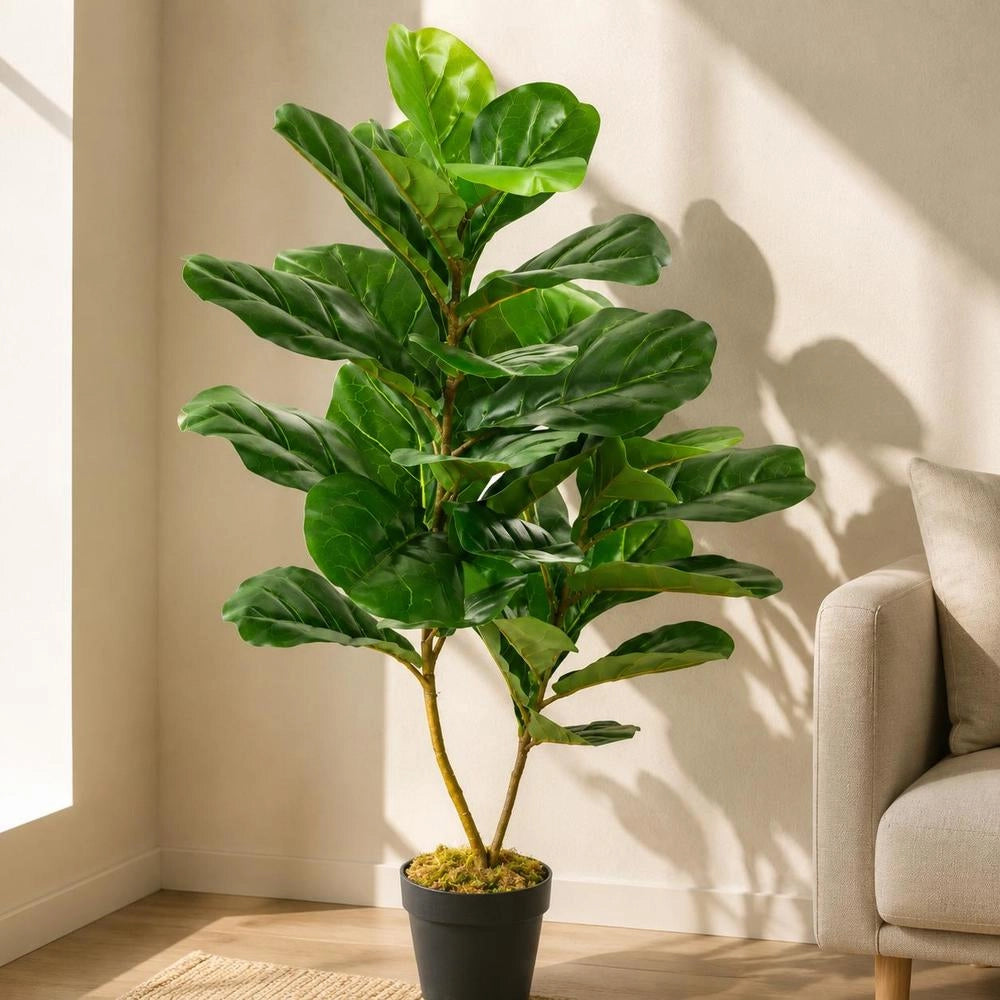 Artificial Fiddle-leaf Fig Plant With Pot, Green, 90 Cm