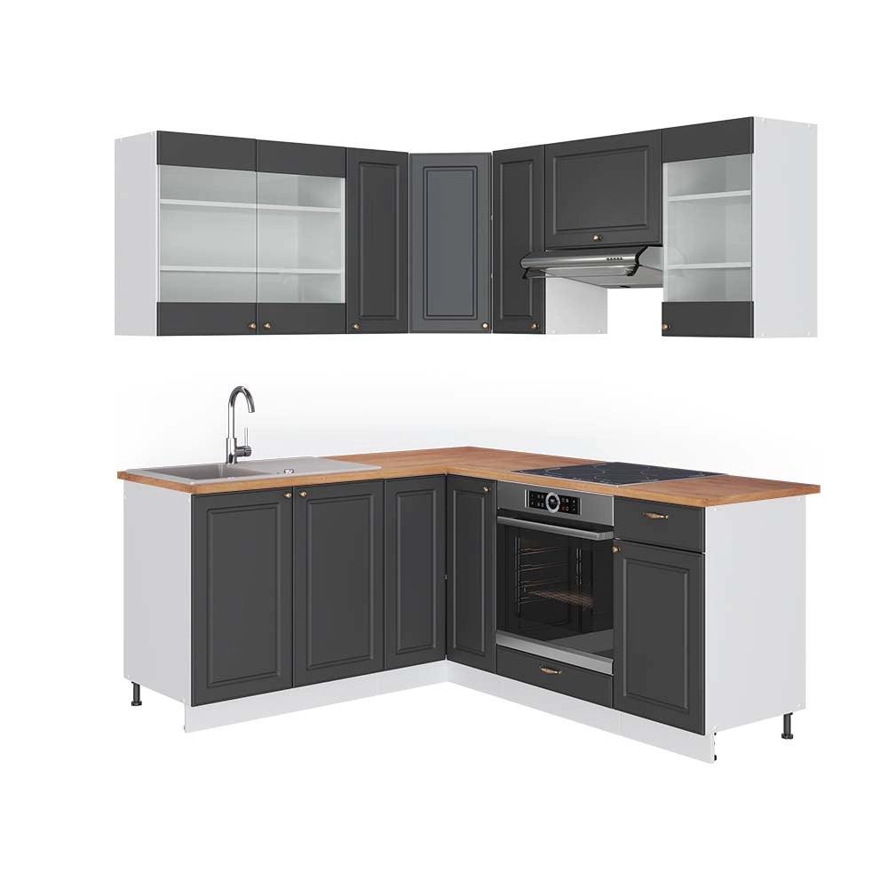 Cucina angolare completa Fame-Line Antracite-oro/Bianco 190 x 60 cm, PL Rovere Vicco