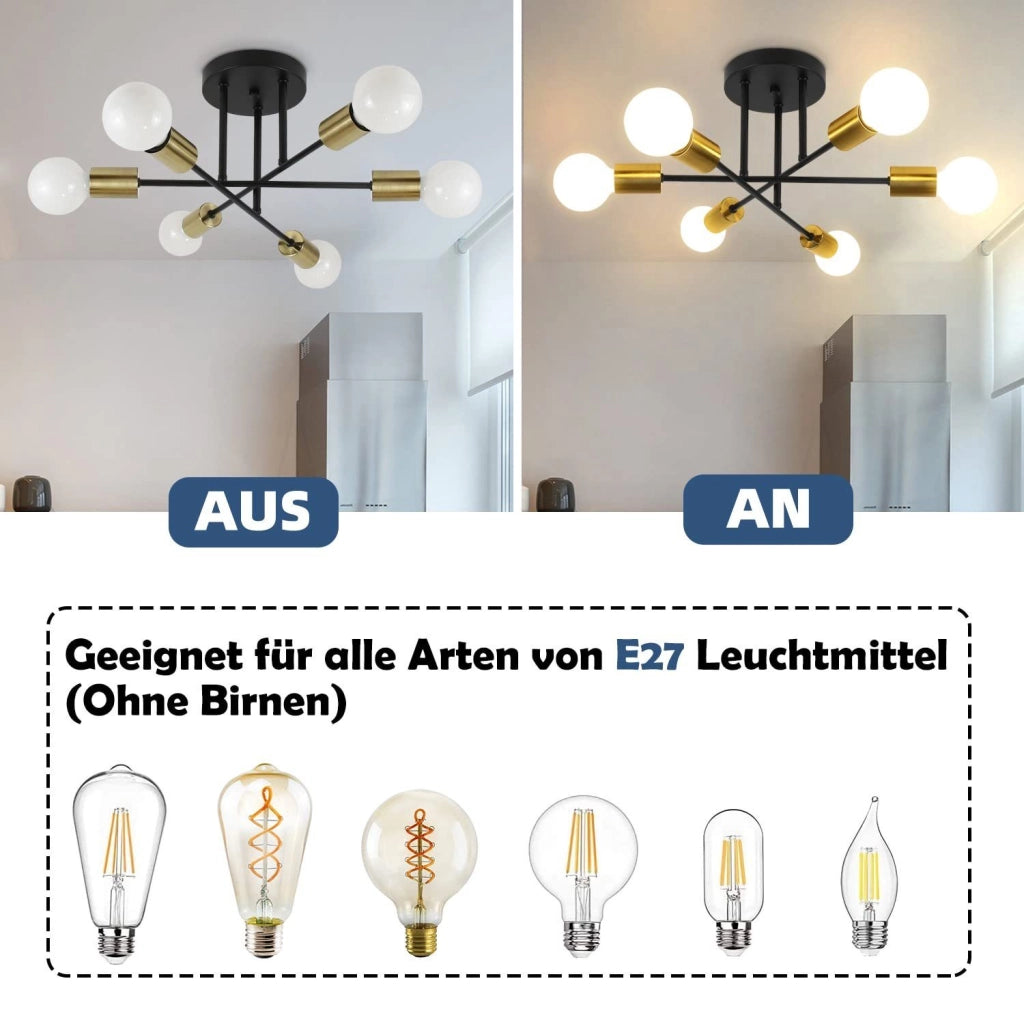 ZMH Lampada da soffitto in stile retrò a 6 fiamme senza lampadina per camera da letto