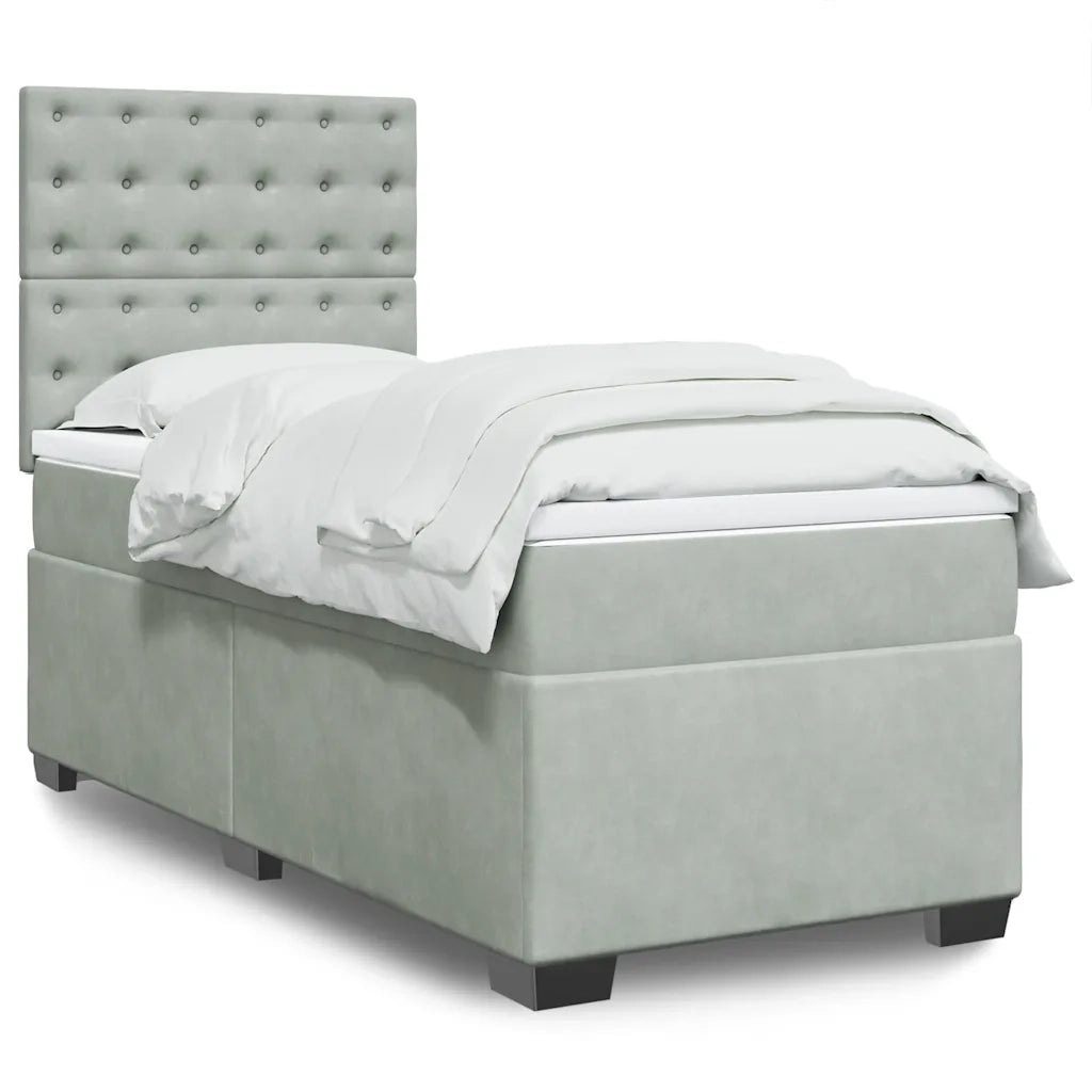 Giroletto a Molle con Materasso Grigio Chiaro 90x190 cm Velluto