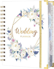 Pianificatore di Matrimonio A5 - 5 sezioni con inserti - Copertina rigida - 5 tasche interne - Pagine per appunti - Copertina elegante in viola e bianca con angoli metallici