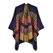 Nuovo scialle retr¨° in cashmere, a righe pied de poule, alla moda, caldo, con orlo a spacco.