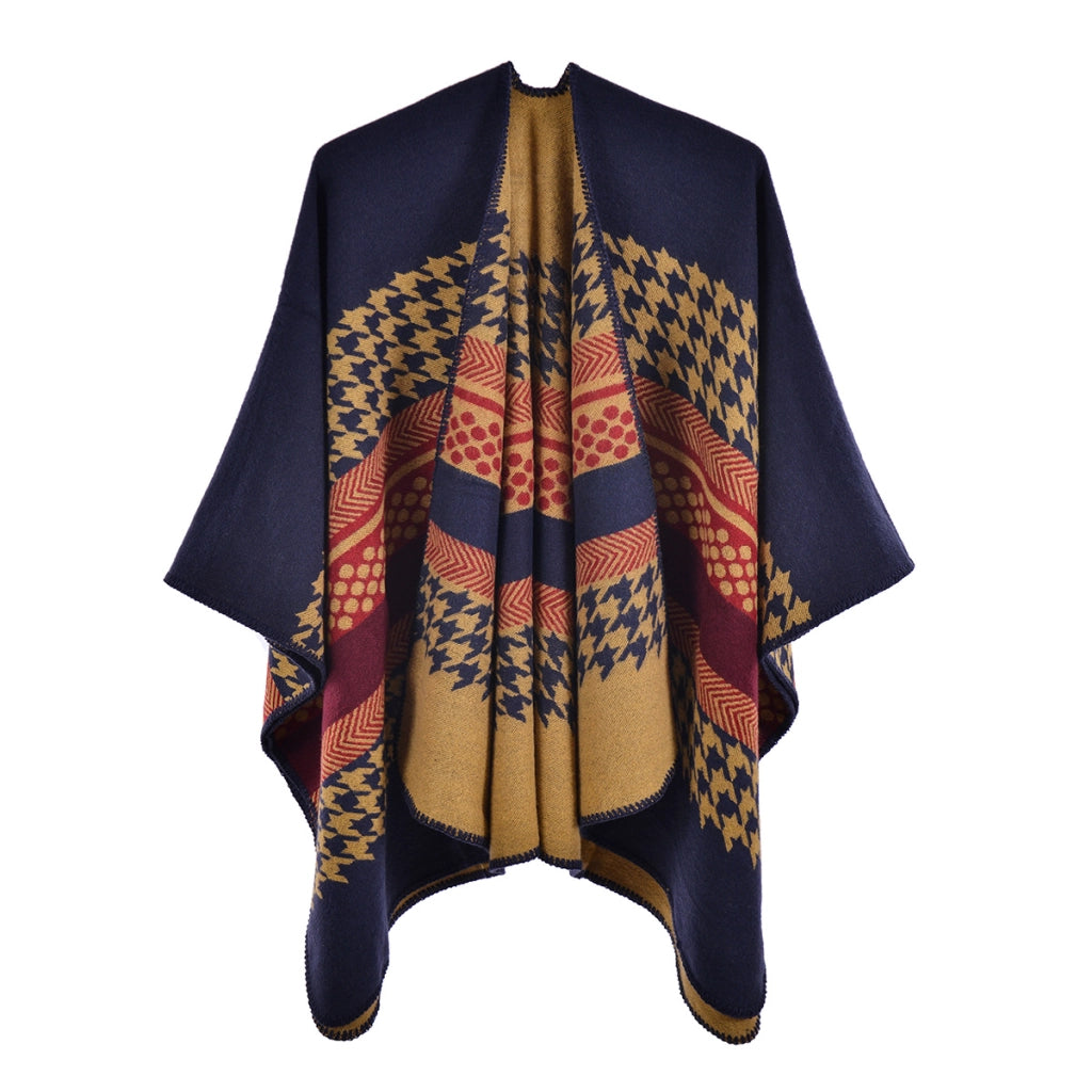 Nuovo scialle retr¨° in cashmere, a righe pied de poule, alla moda, caldo, con orlo a spacco.