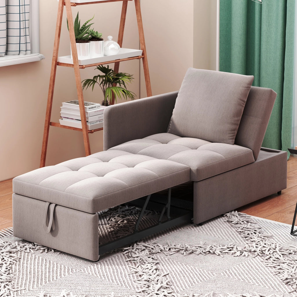 Divano letto multifunzione 3 in 1 con schienale regolabile a 5 posizioni, rivestimento grigio, soluzione salvaspazio per piccoli ambienti