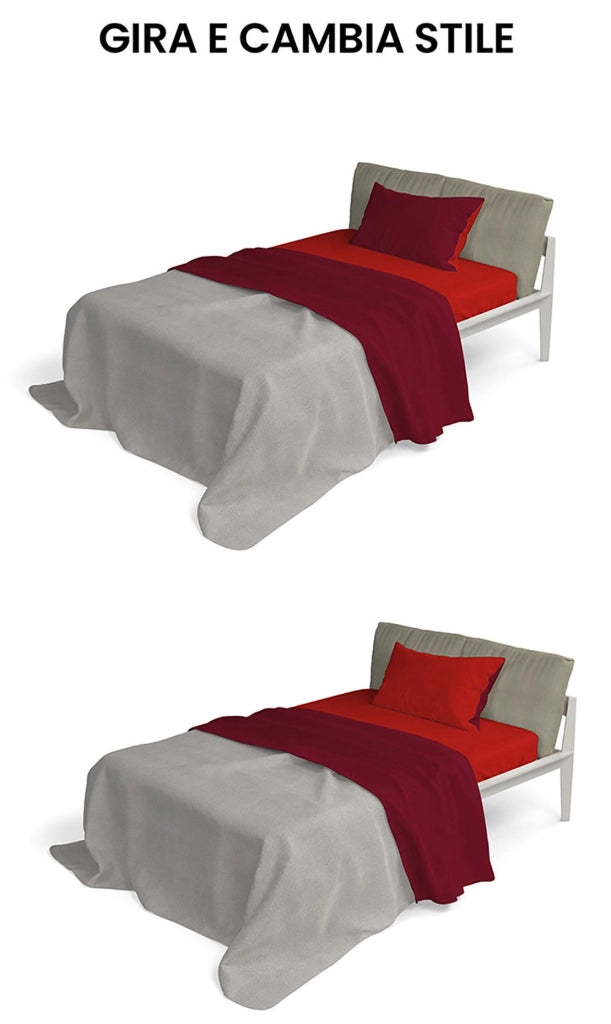 Set Lenzuola Sopra Sotto e Federe Doubleface Rosso/Bordeaux Matrimoniale