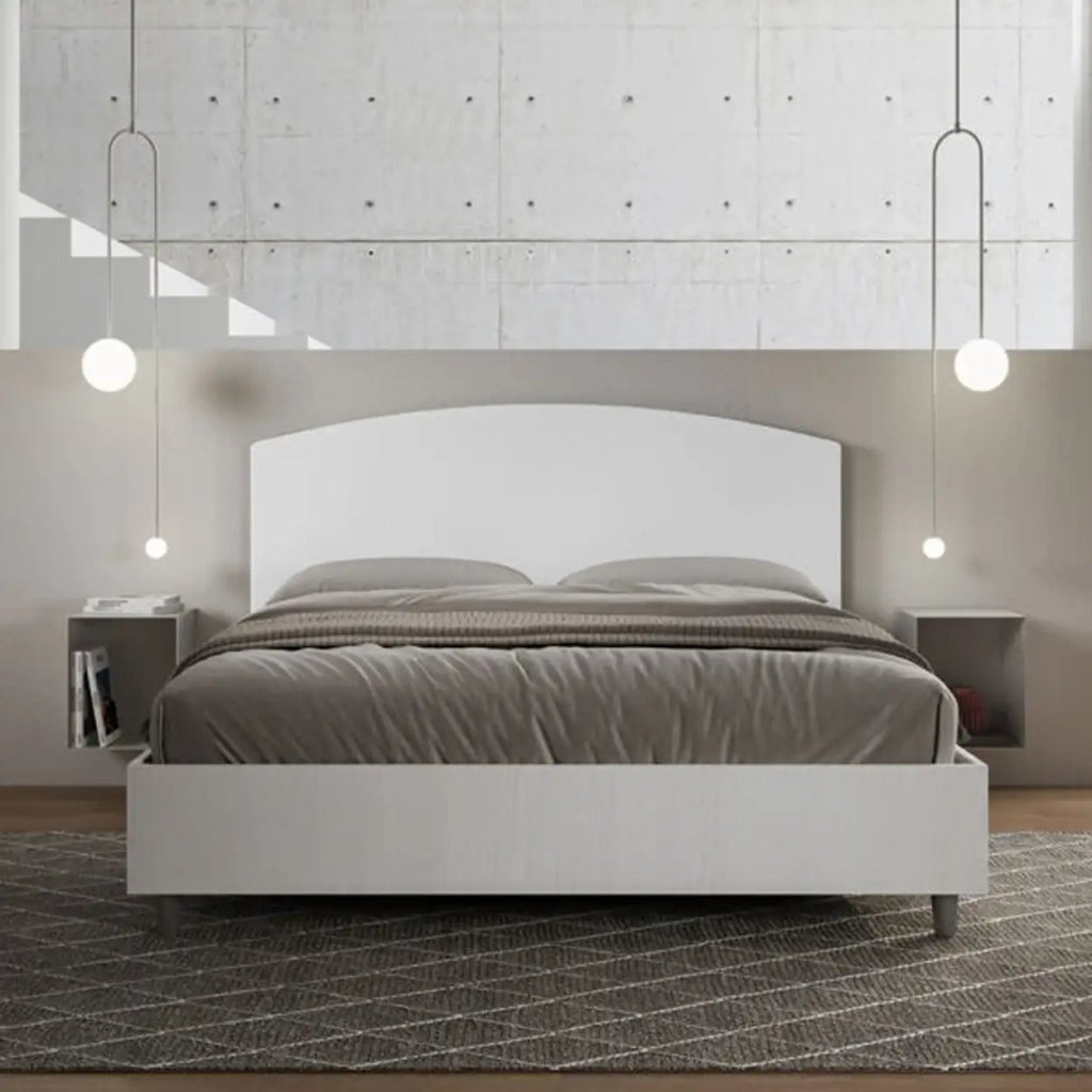 Letto matrimoniale con rete 160x200 bianco frassino testata similpelle bianco Antilia