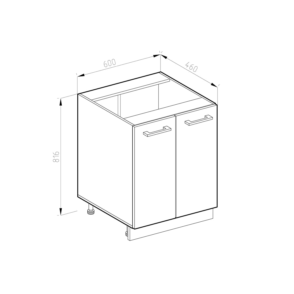 Vicco Base universale Antracite lucido 60 cm con ante, con piano di lavoro