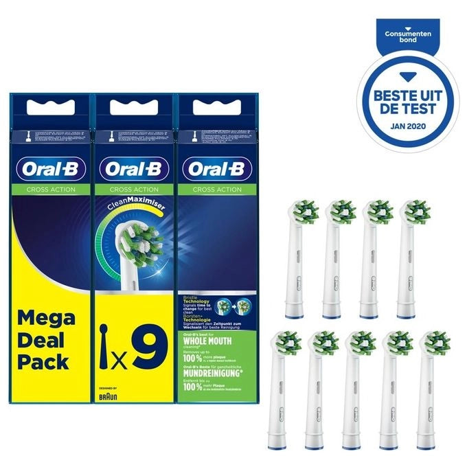 Oral-B CrossAction Testine Di Ricambio Con Tecnologia CleanMaximiser, Confezione Da 9 Pezzi