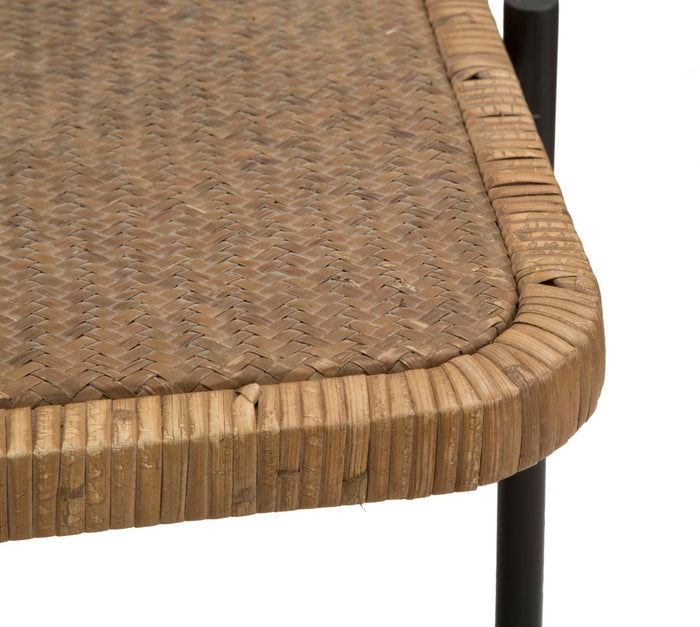Tavolino Basso 75x55x46,5 cm in Metallo con Piano in Rattan